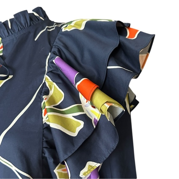 CROSBY By Mollie Burch Grady Top in Blue Lily sz XS Cotton Long Sleeve Ruffles - Picture 5 of 10